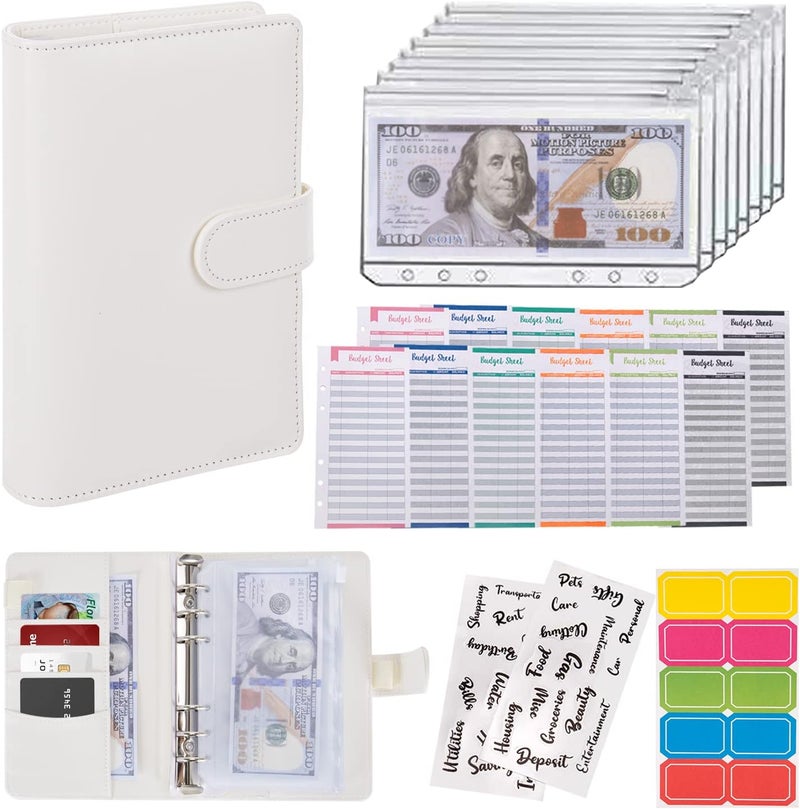 NICOOTHBudget Binder Cash Envelopes A6 Money Saving Binder with Zipper envelopes (White) - Image 1